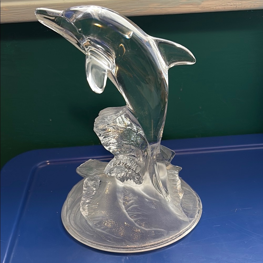 Vintage glass dolphin.  Clear.